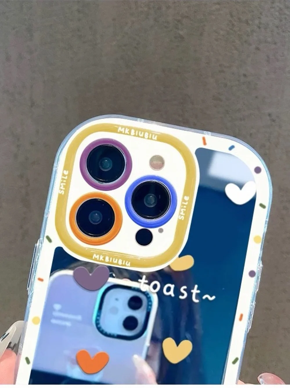 cute iphone 15 pro max case with mirror on the back